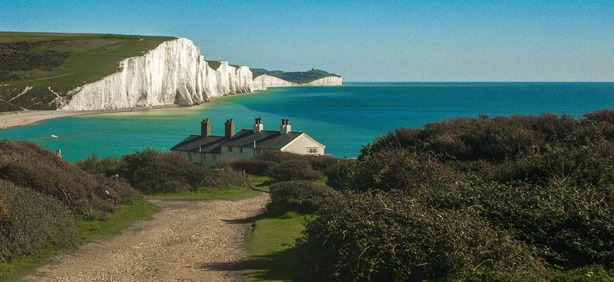 The Seven Sisters cliffs and Coastguard Cottages, Sussex